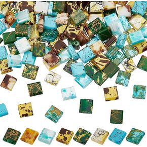PandaHall 160pcs 8 Colors 2-Hole Glass Spacer Beads: Square, Round, Rectangle for Jewelry Making, 5x4.5~5.5mm