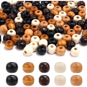 100pcs Large Hole Wooden Beads for Crafts, 10mm Vintage Round Natural Beads, Big Wood Braid Hair Beads, 5 Colors Macrame Wide Loose Spacer Beads for Necklace Bracelet Jewelry Making DIY Crafts