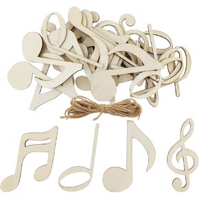 28 Pack 4 Inch Wood Musical Notes Crafts Unfinished Wood Musical Notes Cutouts Wooden Musical Notes Hanging Ornaments DIY Musical Notes Craft Gift Tags for Home Party Decoration Craft Project