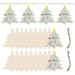 MECCANIXITY 30 Pcs Wooden Christmas Ornaments Paintable Wooden Christmas Tree Crafts for DIY Christmas Craft Party Wedding