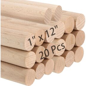 20 Pieces 1 x 12 Inch Wooden Dowel Rods, Unfinished Solid Hardwood Wood Rod Sticks, Wood Sticks Wooden Dowels for Crafts