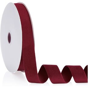 Burgundy Velvet Ribbon Double Faced 1 inch Continuous 20 Yards Use for Christmas Tree Ornaments, Gift Wrapping, Wreath Decoration, Wedding Boutonnieres, Handmade Crafts Bow Making