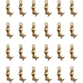 50 Pcs Mermaid Charms Metal 2 x 0.8 cm Cute Ocean Sealife Pendants Supplies for DIY Jewelry Making Necklace Bracelet Earring Keychain Accessories