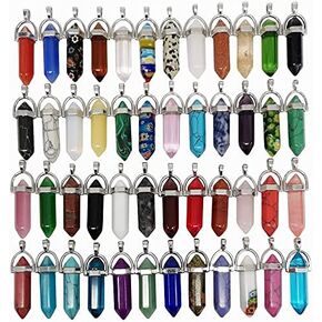 Chenkou Craft Assorted 40pcs Glass Artificial Stone Like Bullet Shape Charm Healing Pointed Chakra Beads Crystal Stone Charms Pendants for Necklace Jewelry Making