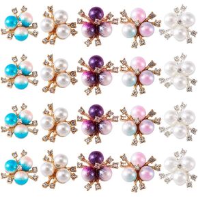 Craftdady 38pcs Rhinestone Pearl Embellishments Mixed Colors Faux Pearl Flower Flatback Cabochon Buttons for Brooches Hairband Jewelry Crafts Making