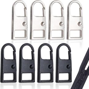 PAGOW 8 Pcs Replacement Zipper Pull, Metal Detachable Zipper Pull Tab, Broken Zipper Pull Replacement, Zipper Handle Mend Fixer for Luggage, Suitcase, Jacket, Purse, Backpack, Coat (Silver, Black)