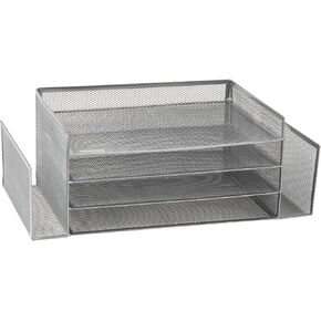 Mind Reader Desktop Organizer, File Storage, Paper Tray, Workspace, Office, Metal Mesh, 16.75"L x 9.15"W x 6"H, Silver
