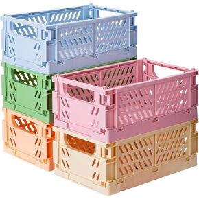 5 Pack Plastic Storage Collapsible Crate Organizer Basket Bin for Organizing Desk Drawer Shelf for Home Kitchen Bedroom Bathroom and Dorm Storage, 9.8x6.5x3.8in, Colorful
