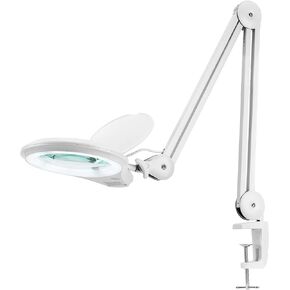 Neatfi (New Model) Bifocals 1,200 Lumens Super LED Magnifying Lamp with Clamp, 5D + 20D, Dimmable, 60 Pcs SMD LED, 5 Inches Diameter Lens, Adjustable Arm (5 Diopter + 20 Diopter, Black)
