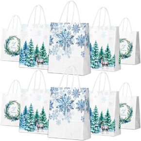 FRIDAY NIGHT 10 Pcs Winter Snowflake Party Gift Bags Winter Wonderland Paper Bags with Handle Christmas Party Favors for Xmas Holiday Party Supplies 3 Different Size(Large Medium Small)