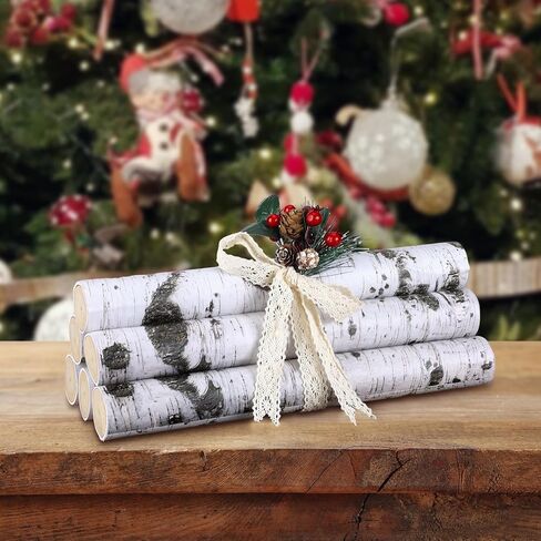 24 قطعة عيد الميلاد DIY الزخرفية سجلات البتولا البيضاء مجموعة 6 رغوة المعكرونة تجمع 1.97 × 15.75 بوصة و 18 ملصقات DIY فو سجلات البتولا لتزيين الموقد الحطب عيد الميلاد DIY الحرفية ديكور الشتاء in Kuwait