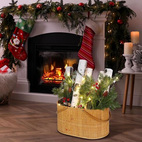 24 قطعة عيد الميلاد DIY الزخرفية سجلات البتولا البيضاء مجموعة 6 رغوة المعكرونة تجمع 1.97 × 15.75 بوصة و 18 ملصقات DIY فو سجلات البتولا لتزيين الموقد الحطب عيد الميلاد DIY الحرفية ديكور الشتاء in Kuwait