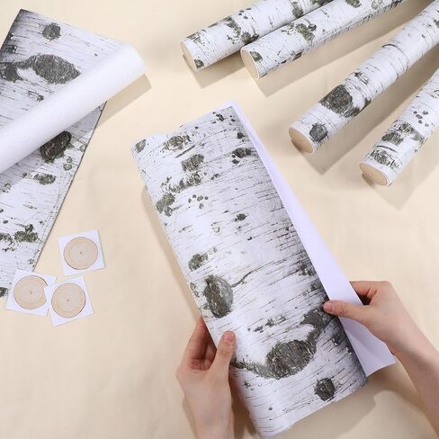 24 قطعة عيد الميلاد DIY الزخرفية سجلات البتولا البيضاء مجموعة 6 رغوة المعكرونة تجمع 1.97 × 15.75 بوصة و 18 ملصقات DIY فو سجلات البتولا لتزيين الموقد الحطب عيد الميلاد DIY الحرفية ديكور الشتاء in Kuwait