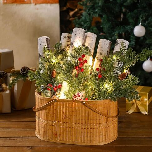 24 قطعة عيد الميلاد DIY الزخرفية سجلات البتولا البيضاء مجموعة 6 رغوة المعكرونة تجمع 1.97 × 15.75 بوصة و 18 ملصقات DIY فو سجلات البتولا لتزيين الموقد الحطب عيد الميلاد DIY الحرفية ديكور الشتاء in Kuwait