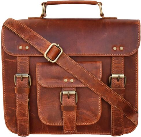 13" Brown small Leather messenger bag shoulder bag cross body vintage messenger bag for women & men satchel man purse compatible with Ipad & Macbook in Kuwait