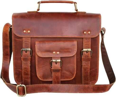 13" Brown small Leather messenger bag shoulder bag cross body vintage messenger bag for women & men satchel man purse compatible with Ipad & Macbook in Kuwait