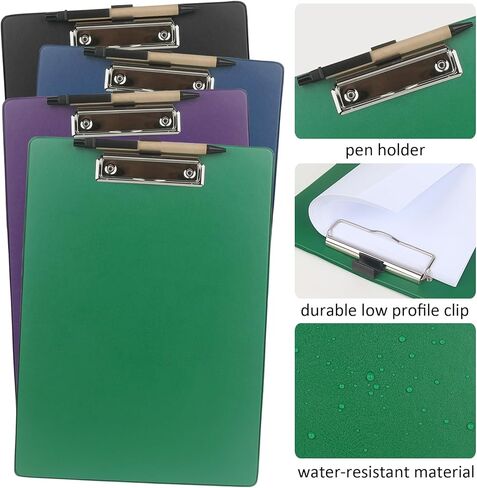 لوحات حامل أقلام، لوحات مشبك ملونة كبيرة الحجم مع حافظة منخفضة الحجم مقاس A4 مع جيب للوازم المدرسية المكتبية، 4 عبوات (يتضمن القلم) (ألوان متعددة، 4) in Kuwait