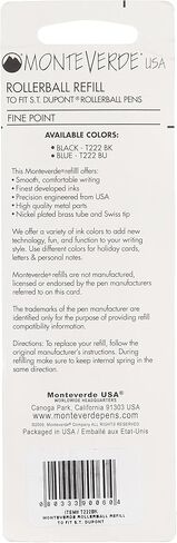 Monteverde Rollerball Refill to Fit Dupont Rollerball Pens, Fine Point, Black, 2 per Pack (T222BK) in Kuwait