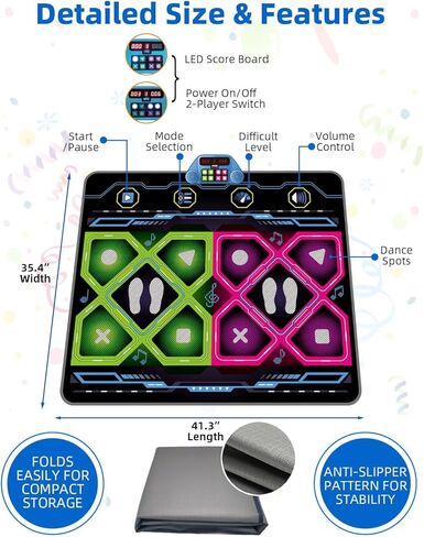 SUNLIN Upgraded 2-Player Dance Mat Toy Gift for Girls Boys 3 4 5 6 Years Old, Retro Arcade Dance Pad with Volume Control, Built-in Music, 3 Modes, Multiple Challenge Levels, Birthday Gift for Kid 3-12 in Saudi Arabia