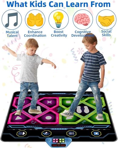 SUNLIN Upgraded 2-Player Dance Mat Toy Gift for Girls Boys 3 4 5 6 Years Old, Retro Arcade Dance Pad with Volume Control, Built-in Music, 3 Modes, Multiple Challenge Levels, Birthday Gift for Kid 3-12 in Saudi Arabia