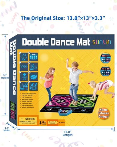 SUNLIN Upgraded 2-Player Dance Mat Toy Gift for Girls Boys 3 4 5 6 Years Old, Retro Arcade Dance Pad with Volume Control, Built-in Music, 3 Modes, Multiple Challenge Levels, Birthday Gift for Kid 3-12 in Saudi Arabia