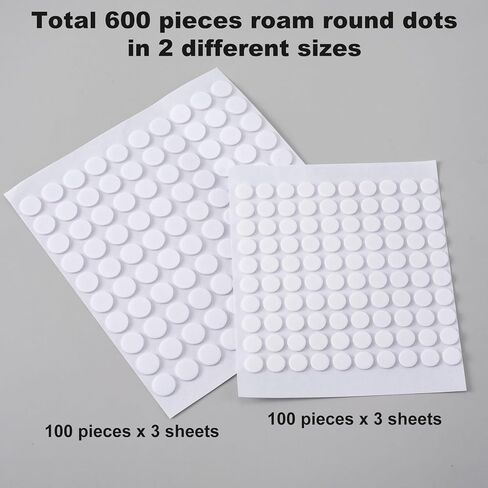 Joez Wonderful 6 Sheets Foam Adhesive Dots, 600 Pcs Total Sticky Double Sided Adhesive Foam, 3D Mini Foam Stickers for Art Crafts, Glue Dots for Scrapbooking, 2 Sizes (0.31in/8mm, 0.39in/10mm) in Saudi Arabia