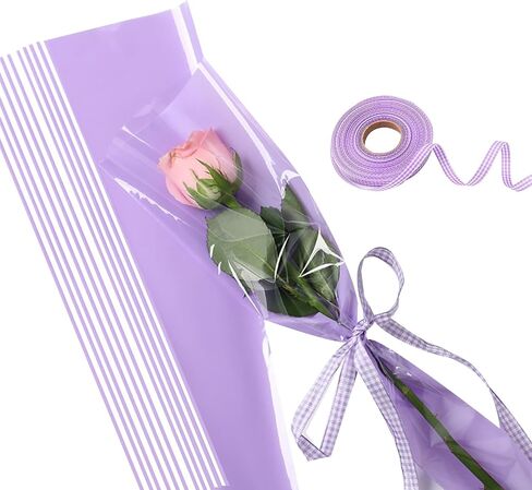 UnnFiko 50 عبوة من أكمام الزهور الوردية المفردة للباقات، أكياس تغليف الزهور الورقية مع أشرطة زهور لمستلزمات الزفاف (17.7 × 4.9 بوصة) (أسود) in Saudi Arabia