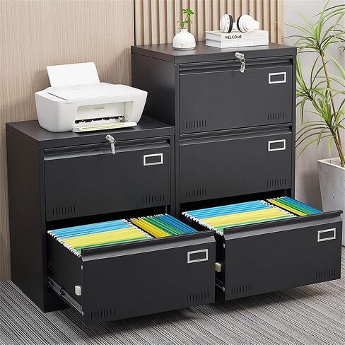 CuisinSmart Lateral File Cabinet 3 Drawer File Cabinet with Lock and Card Holder, Metal Steel Lockable Drawer File Cabinets Under Desk for Home Office Legal/Letter/F4/A4 Black in Kuwait