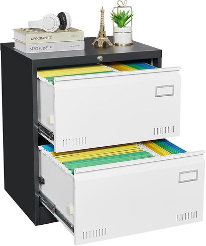 CuisinSmart Lateral File Cabinet 3 Drawer File Cabinet with Lock and Card Holder, Metal Steel Lockable Drawer File Cabinets Under Desk for Home Office Legal/Letter/F4/A4 Black in Kuwait