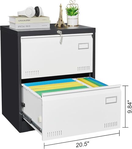 CuisinSmart Lateral File Cabinet 3 Drawer File Cabinet with Lock and Card Holder, Metal Steel Lockable Drawer File Cabinets Under Desk for Home Office Legal/Letter/F4/A4 Black in Kuwait