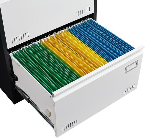 CuisinSmart Lateral File Cabinet 3 Drawer File Cabinet with Lock and Card Holder, Metal Steel Lockable Drawer File Cabinets Under Desk for Home Office Legal/Letter/F4/A4 Black in Kuwait