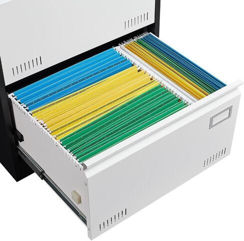 CuisinSmart Lateral File Cabinet 3 Drawer File Cabinet with Lock and Card Holder, Metal Steel Lockable Drawer File Cabinets Under Desk for Home Office Legal/Letter/F4/A4 Black in Kuwait