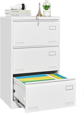CuisinSmart Lateral File Cabinet 3 Drawer File Cabinet with Lock and Card Holder, Metal Steel Lockable Drawer File Cabinets Under Desk for Home Office Legal/Letter/F4/A4 Black in Kuwait