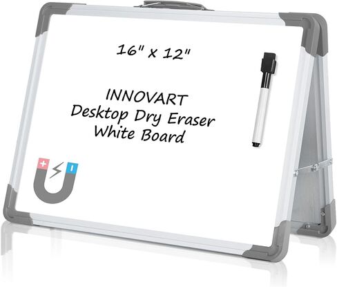 ممحاة سطح المكتب الجافة من INNOVART لوحة بيضاء مقاس 16 بوصة × 12 بوصة، حامل سبورة بيضاء صغير مغناطيسي مزدوج الجوانب مع أقدام مضادة للانزلاق، قابلة للطي للقيام بقائمة المفكرة مع مقبض، مذكرة محمولة على سطح الطاولة للأطفال والمكتب والمنزل in Kuwait