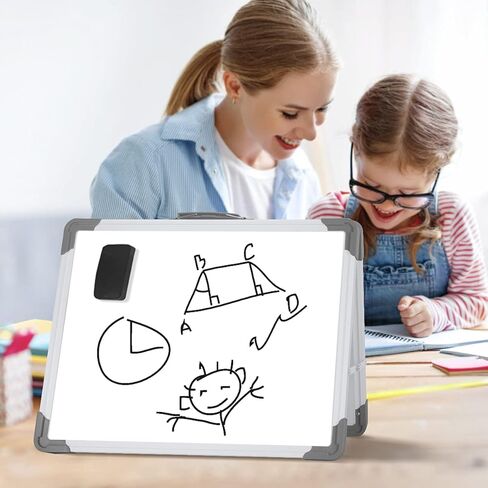 ممحاة سطح المكتب الجافة من INNOVART لوحة بيضاء مقاس 16 بوصة × 12 بوصة، حامل سبورة بيضاء صغير مغناطيسي مزدوج الجوانب مع أقدام مضادة للانزلاق، قابلة للطي للقيام بقائمة المفكرة مع مقبض، مذكرة محمولة على سطح الطاولة للأطفال والمكتب والمنزل in Kuwait