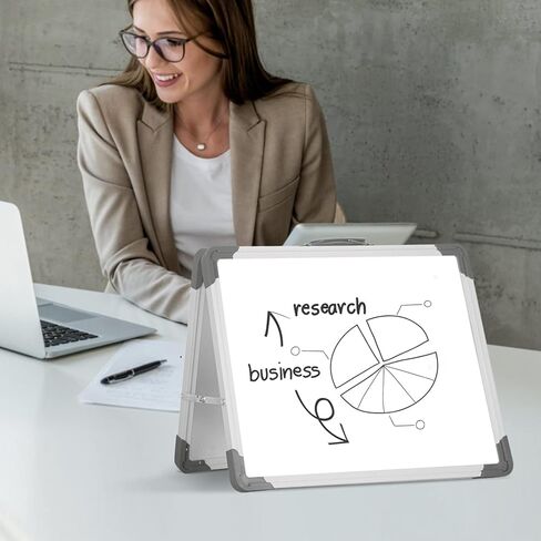 ممحاة سطح المكتب الجافة من INNOVART لوحة بيضاء مقاس 16 بوصة × 12 بوصة، حامل سبورة بيضاء صغير مغناطيسي مزدوج الجوانب مع أقدام مضادة للانزلاق، قابلة للطي للقيام بقائمة المفكرة مع مقبض، مذكرة محمولة على سطح الطاولة للأطفال والمكتب والمنزل in Kuwait