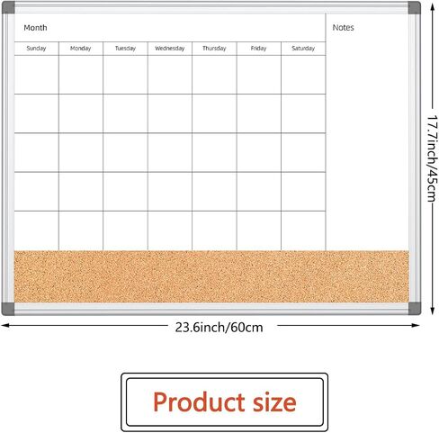 Upgraded Monthly Calendar Dry Erase White Board & Cork Bulletin Board，13" x 17" Aluminum Frame，Magnetic Surface Whiteboard.Perfect for Organizing Your Space.Whiteboard+Cork-LK3343A in Kuwait