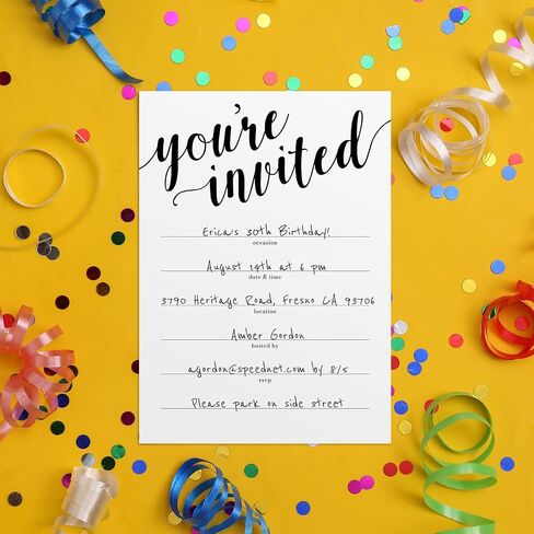 Canopy Street Black And White All Occasion Script Invitations / 25 Fill In General Use Invites / 5" x 7" Flat Modern Shower Party Or Event Invitation/Made In The USA in Kuwait
