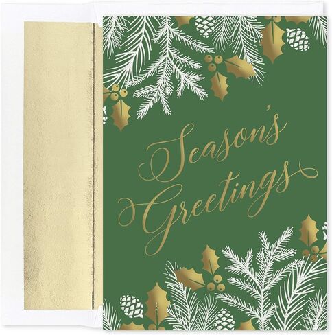 Holiday Collection Premium 15-Count Boxed Embossed Christmas Cards with Foil-Lined Envelopes, 7.8" x 5.6", Traditional Wreath (893800) in Saudi Arabia