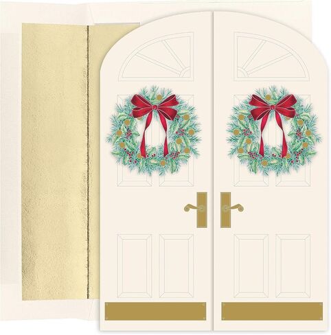 Holiday Collection Premium 15-Count Boxed Embossed Christmas Cards with Foil-Lined Envelopes, 7.8" x 5.6", Traditional Wreath (893800) in Saudi Arabia