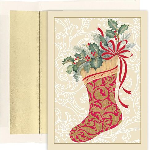 Holiday Collection Premium 15-Count Boxed Embossed Christmas Cards with Foil-Lined Envelopes, 7.8" x 5.6", Traditional Wreath (893800) in Saudi Arabia