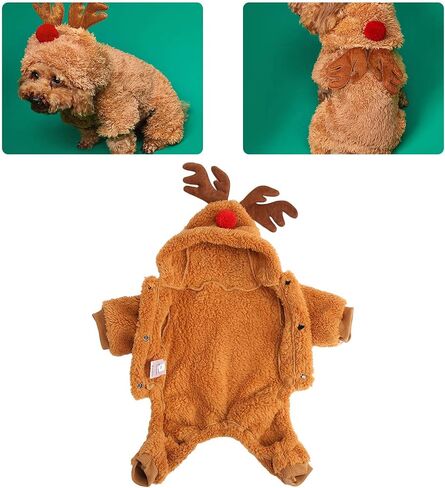 Pet Reindeer Cosplay Dog Cat Costume Reindeer Dog Hoodie Funny Pet Elk Cosplay Costume Puppy Fleece Outfits Warm Hoodie XXL in Saudi Arabia