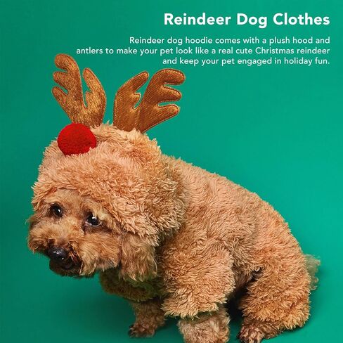 Pet Reindeer Cosplay Dog Cat Costume Reindeer Dog Hoodie Funny Pet Elk Cosplay Costume Puppy Fleece Outfits Warm Hoodie XXL in Saudi Arabia