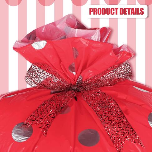 Geosar 3 Pieces 56 x 36 Inches Christmas Large Jumbo Plastic Gift Present Bag with Ribbon Chevron Round Dot and Stripe Wrapping Bags for Christmas Parties Holiday Parties and Birthdays Weddings (Red) in Saudi Arabia