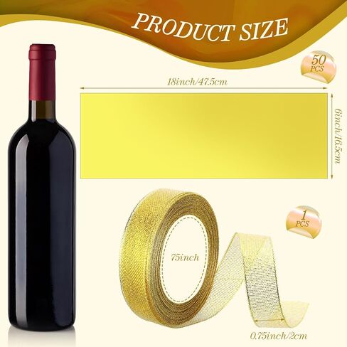 Yeaqee 50 Pcs Christmas Wine Bottle Gift Bags with Gold Bow Ribbons Metallic Wine Bags Gift Wrap for Wine Holiday Party Favor Bags, 18 x 6 Inch (Gold) in Saudi Arabia