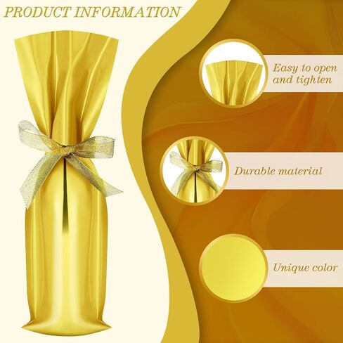 Yeaqee 50 Pcs Christmas Wine Bottle Gift Bags with Gold Bow Ribbons Metallic Wine Bags Gift Wrap for Wine Holiday Party Favor Bags, 18 x 6 Inch (Gold) in Saudi Arabia