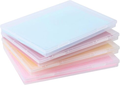 GLOBLELAND 4Pack A4 Plastic Storage Box Letter Paper File Portable Project Case Clear Plastic Storage Cases 12x8.7x0.8inch for Rubber Stamps Jewelry Bead Containers in Saudi Arabia