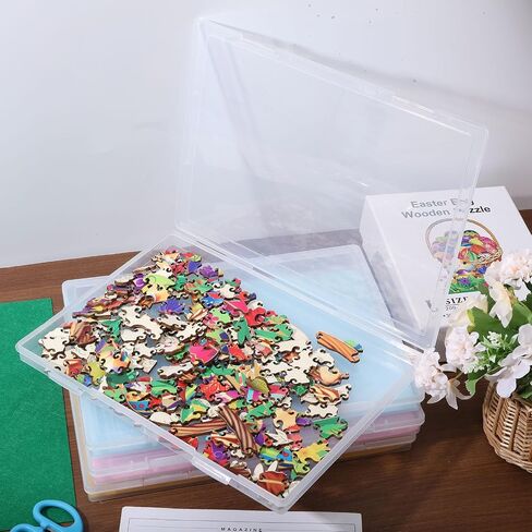 GLOBLELAND 4Pack A4 Plastic Storage Box Letter Paper File Portable Project Case Clear Plastic Storage Cases 12x8.7x0.8inch for Rubber Stamps Jewelry Bead Containers in Saudi Arabia