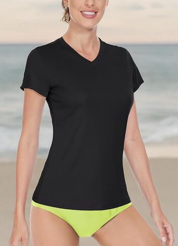 Boladeci Women's Rash Guard Short Sleeve V Neck UPF 50+ Sun Protection Clothing Quick Dry UV SPF Swim Shirts in Saudi Arabia