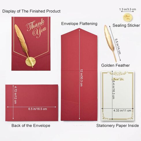 VANRA 10 Sets Stationery Paper with Envelopes Set Letter Writing Paper Envelopes with Feather for Thank You Letter, Invitations, Graduation (10 Writing Stationery Paper + 10 Wine Envelopes) in Saudi Arabia